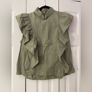 Zara Large Olive Green Ruffled Top